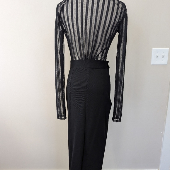 Bill Hallman Sheer Striped Pencil Midi Dress Retro Wiggle - Picture 4 of 15